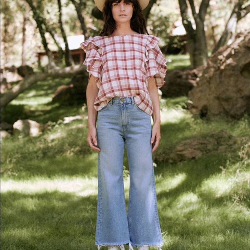 THE GREAT. Whisper Brick Plaid Shirt Size 3 - Picture 2 of 5